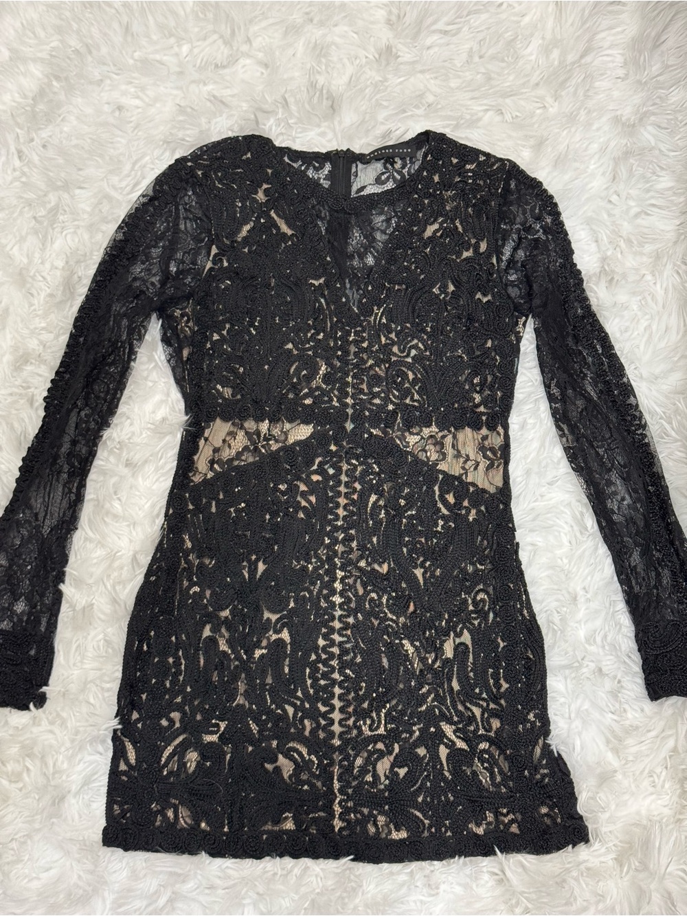 Endless Rose Black Lace Mini Dress with Nude Underlay